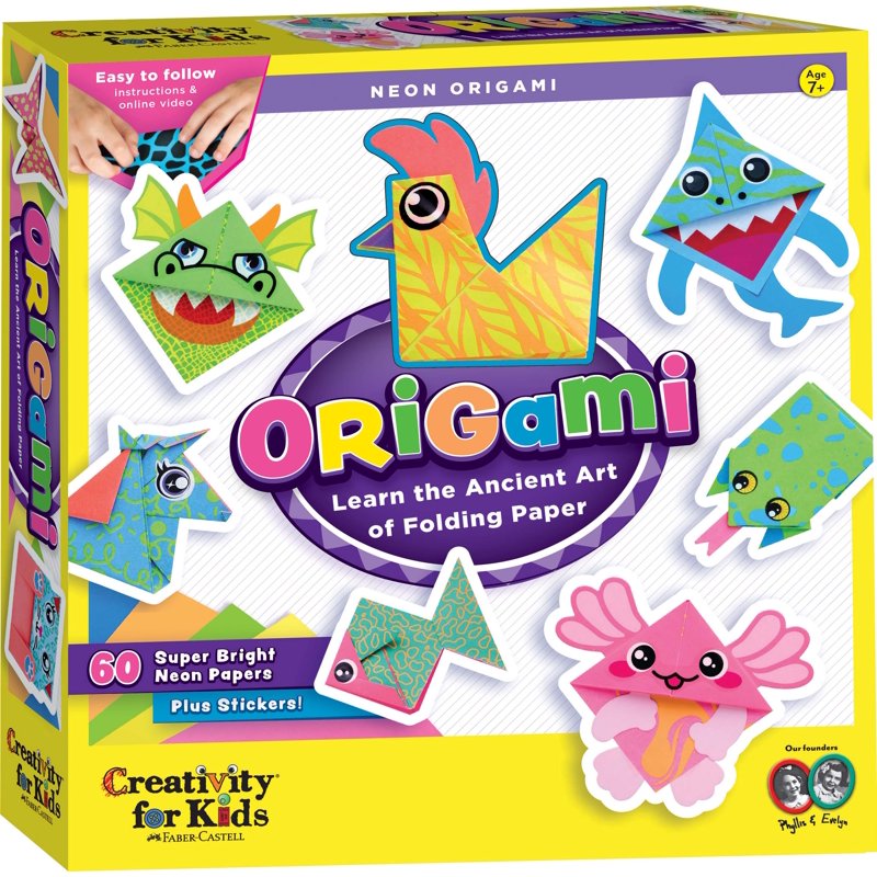 Kids Origami Craft Kit with Bright Double-Sided Paper & Stickers - Ages 7+