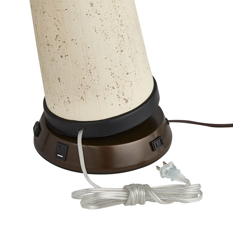 Modern Table Lamp with USB Charging Station - Bronze Finish, 24.5"