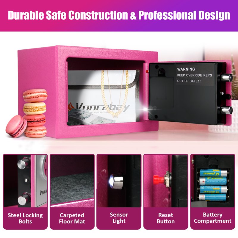 Small Fireproof & Waterproof Money Safe Box with Sensor Light and Digital Keypad