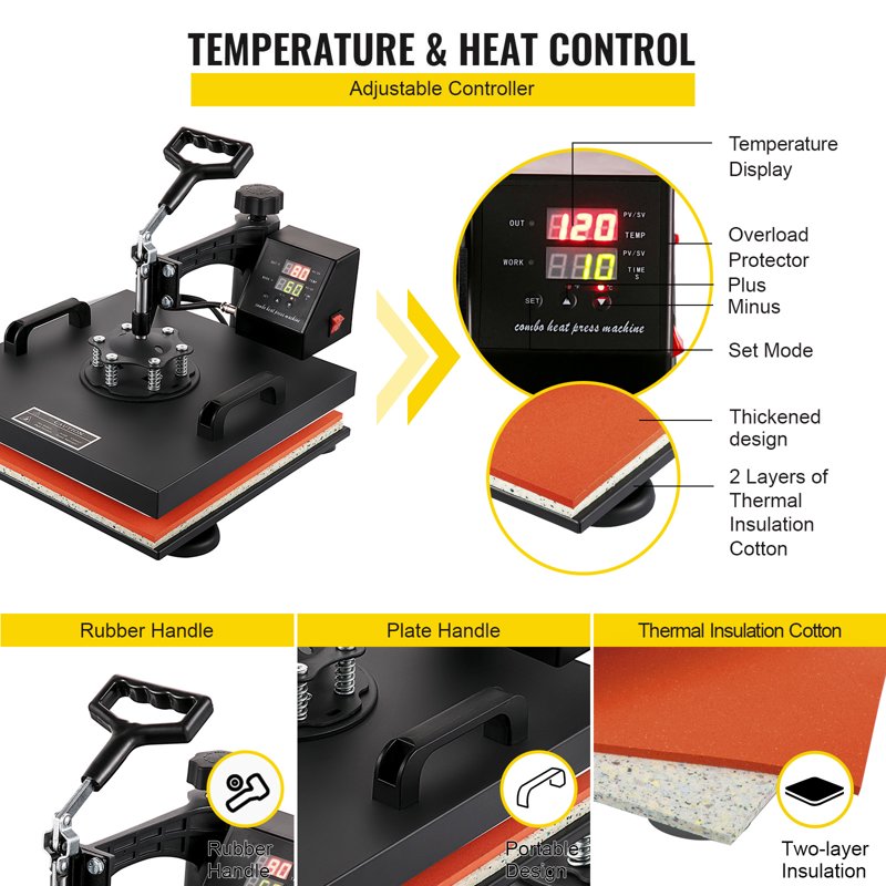 15x15 Inch 8-in-1 Digital Heat Press Machine for T-Shirts Hats Mugs