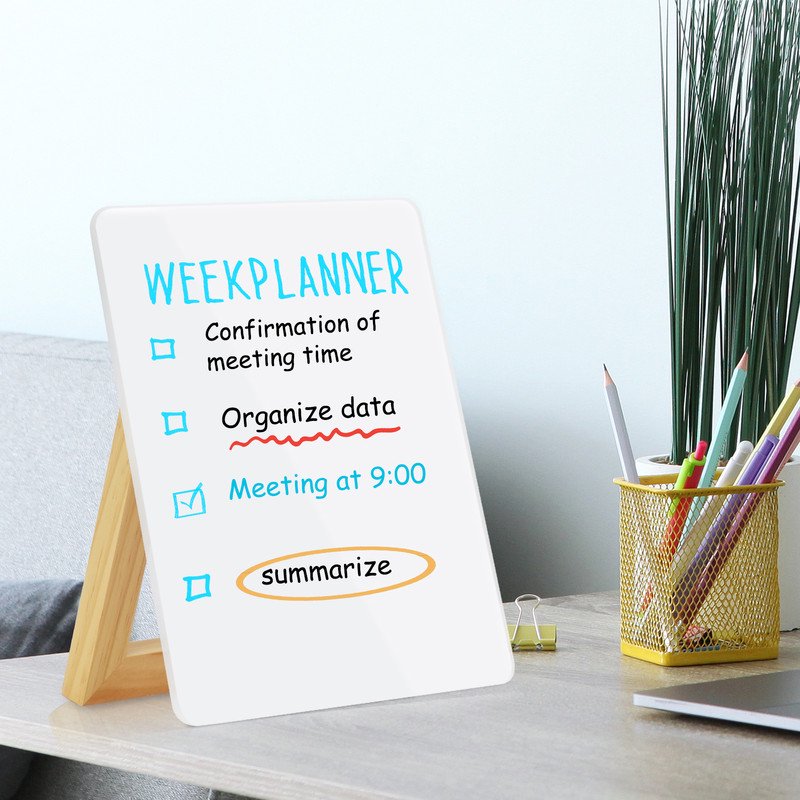 Glass Desktop Whiteboard with Reversible Stand - Small Portable Dry Erase Board