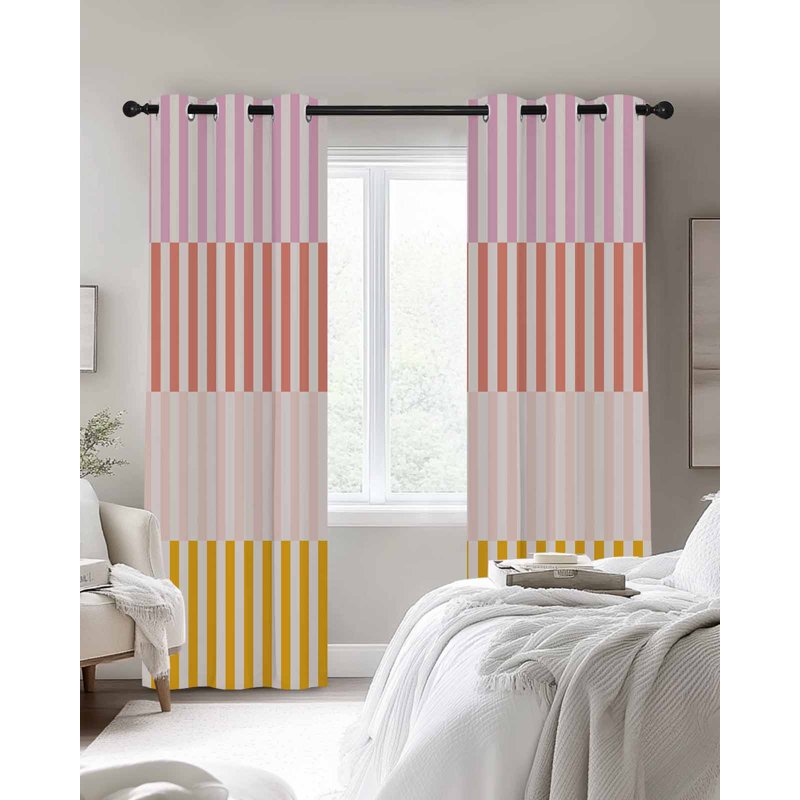 Colorful Stripe Blackout Curtains for Bedroom & Living Room - Thermal Insulated Drapes 52x63 Inches