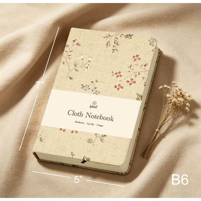 Floral Linen Notebook with Lay Flat Binding - Compact Sketchbook & Journal