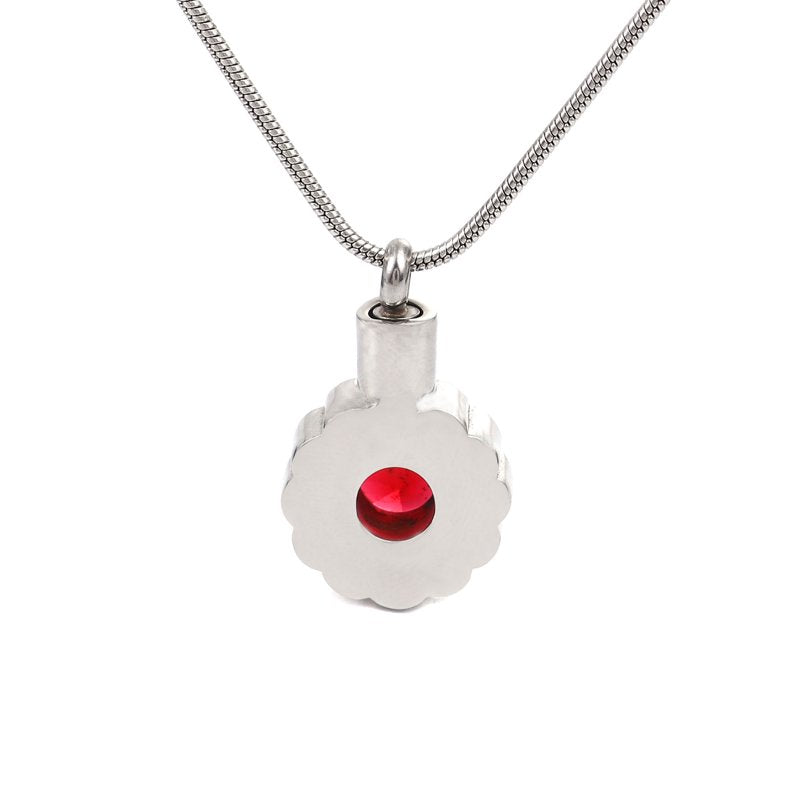 Round Crystal Rhinestone Flower Cremation Necklace for Ashes Memorial Pendant