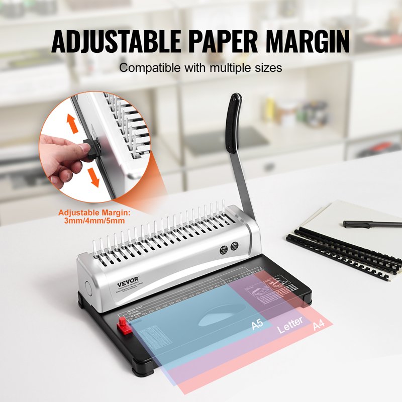 Manual Comb Binding Machine for 450 Sheets with 100 Spines - 21-Hole Office Binder