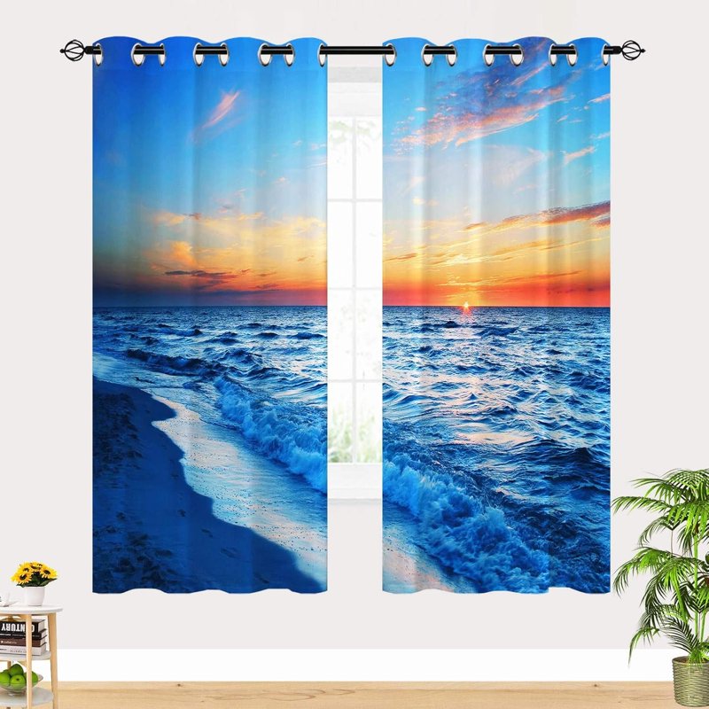 Beach Landscape Waterproof Curtains for Bedroom & Living Room - 2 Panels