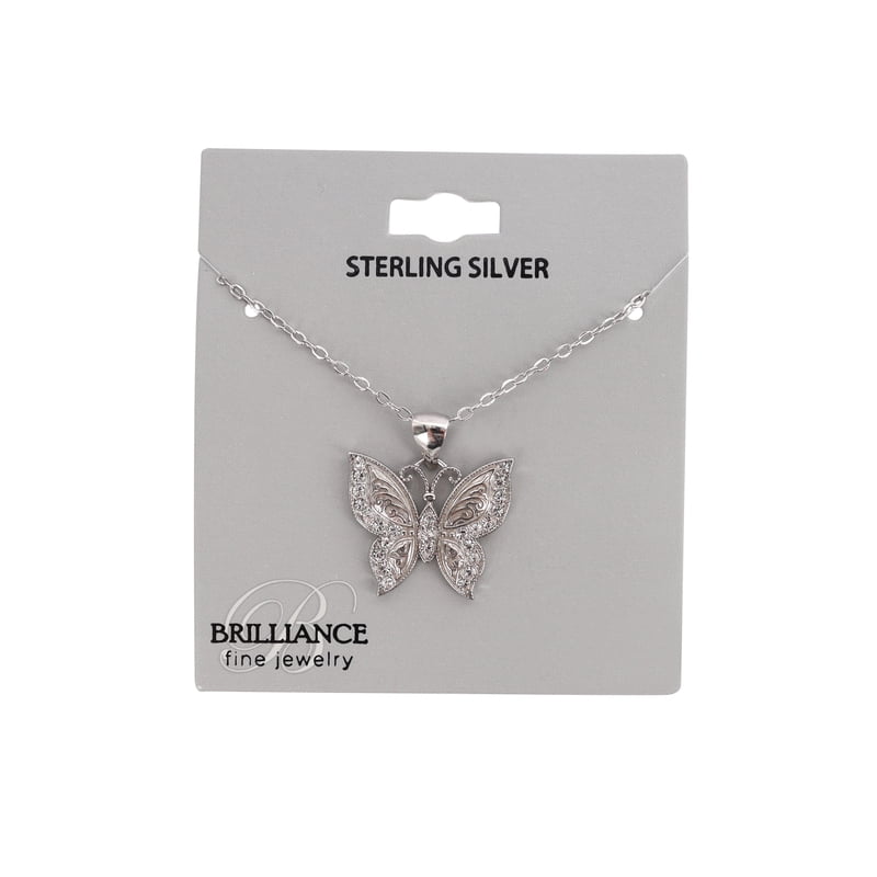 Sterling Silver Crystal Butterfly Pendant Necklace 18 Inch Hypoallergenic Jewelry