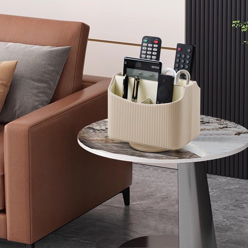 PU Leather Remote Control Holder with 360° Rotating Base - Desk Organizer for Nightstand & Office