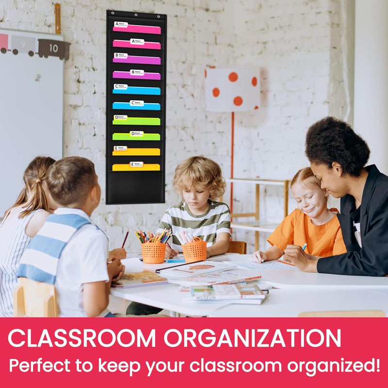 Classroom & Office Wall File Organizer with 10 Pockets - Hanging Door Mount