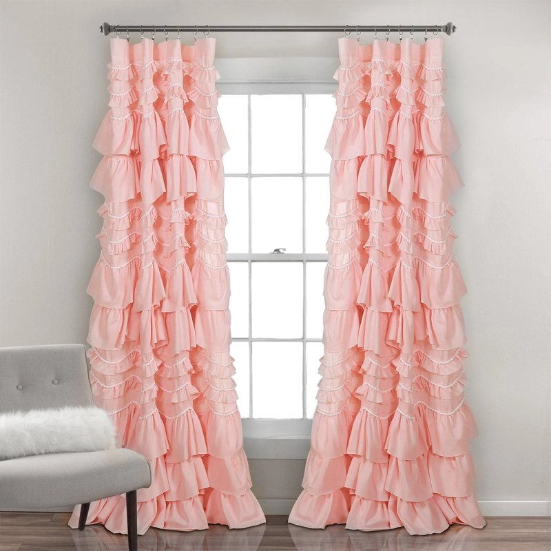 Textured Window Curtain Panel with Pom Poms - 84 x 52 Inches, Multiple Colors