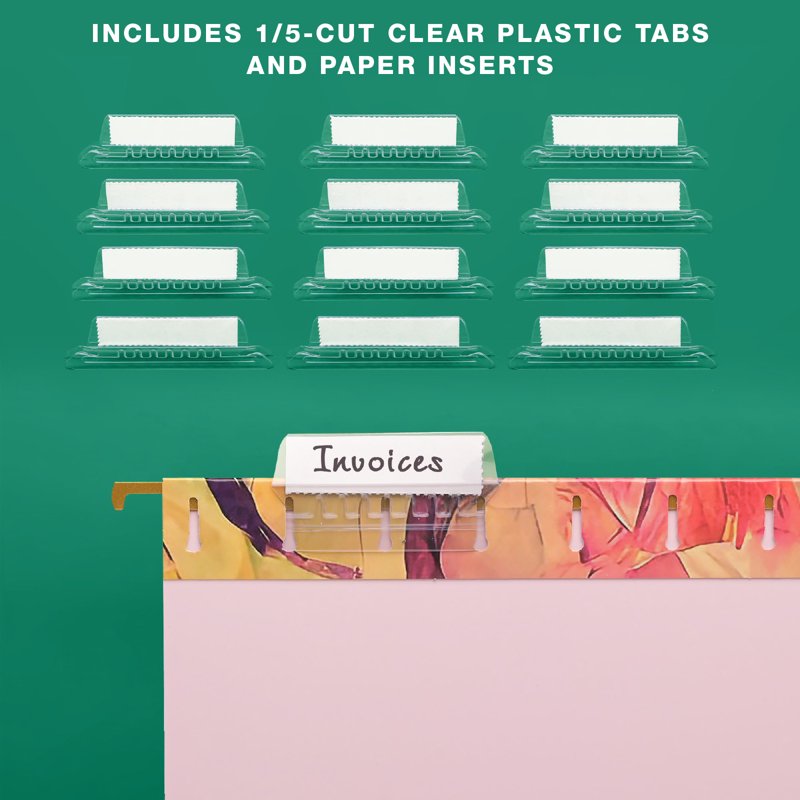 12 Hanging File Folders with Metal Basket - Colorful Abstract Floral Design