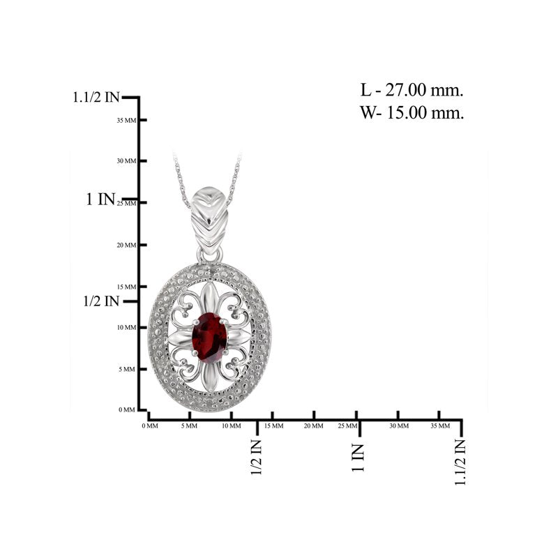 Sterling Silver Garnet Pendant with White Diamond Accent, 18-Inch Chain