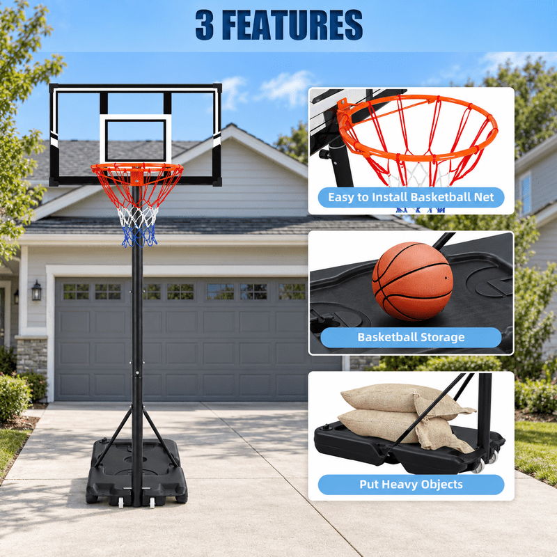 Portable Adjustable Basketball Hoop with PE Backboard for Outdoor & Indoor Play