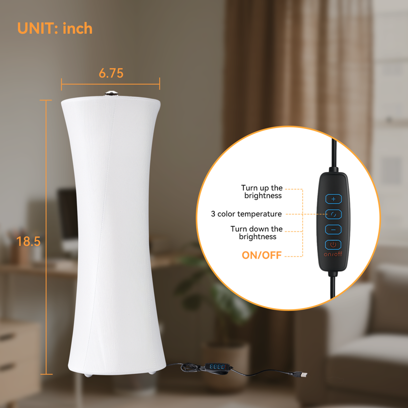Dimmable Table Lamp Set of 2 with 10 Brightness Levels & 3 Color Temperatures, Small Reading Night Light with Fabric Shade
