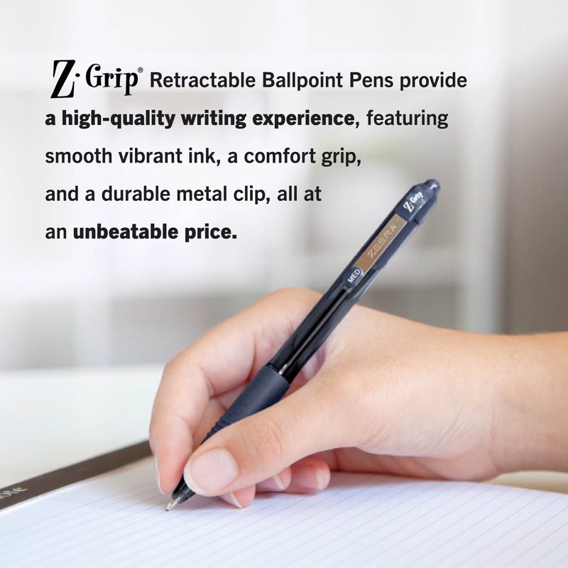 Zebra Z-Grip Retractable Ballpoint Pen 1.0mm Medium Tip Black Ink 18 Pack