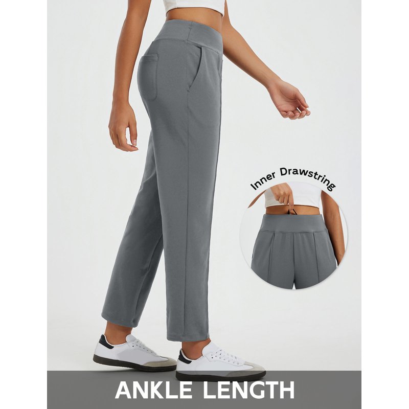 Womens Travel Golf Pants with Pockets - Ankle Stretch Slacks, Dark Gray, M