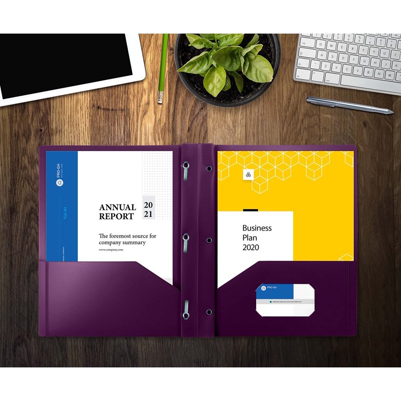 Purple 2-Pocket Plastic Folder with Prongs, Heavyweight 24 Pack - Office Filing Supplies