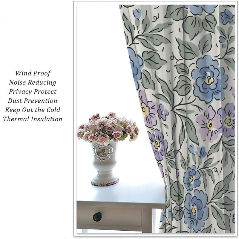 Watercolor Floral Curtains - Modern Window Drapes for Bedroom, Living Room & Office
