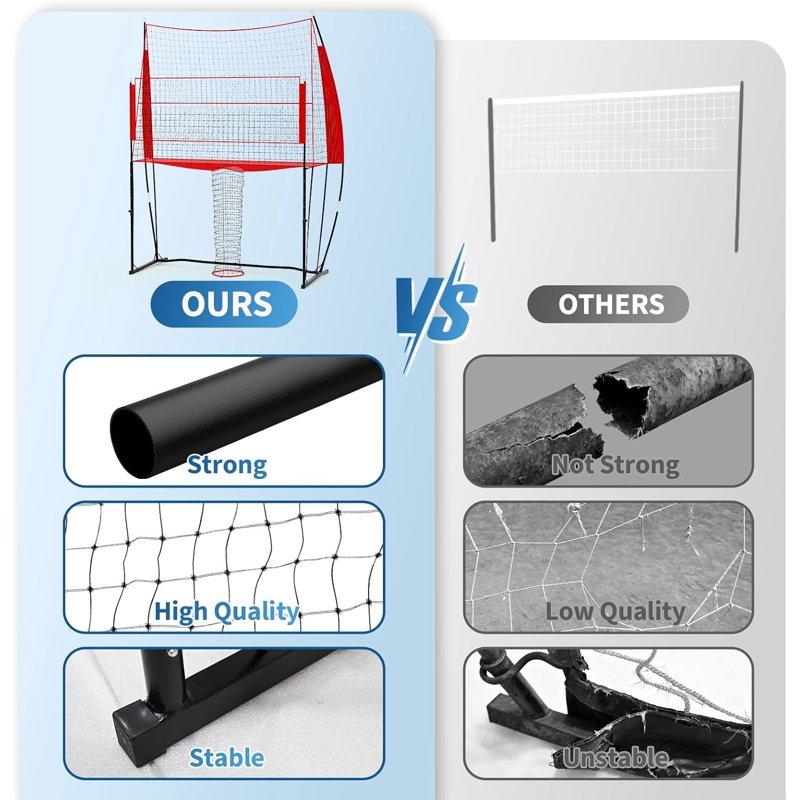 Adjustable Volleyball Net System with Carry Bag - 8.1 x 11 ft, Red