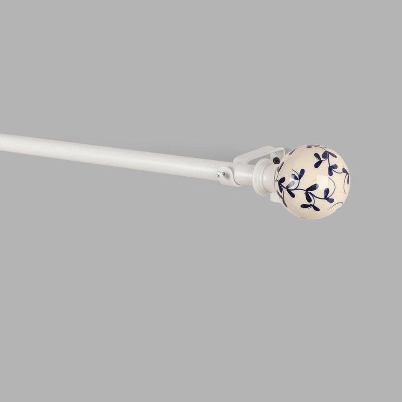 Heavy Duty Extendable Curtain Rod with Blue Floral Ceramic Finials - 28-48 Inch