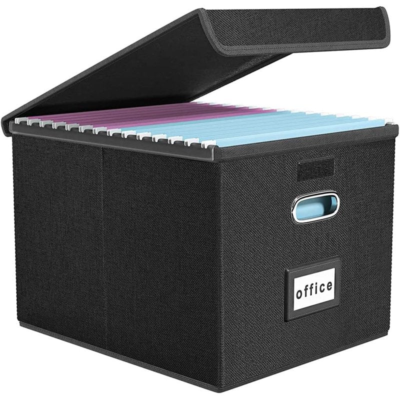 Foldable File Storage Box with Lid - Office & Home Organizer, Black
