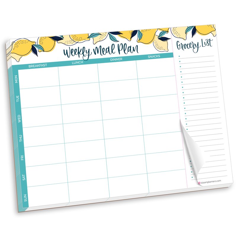 Horizontal Meal Planning Pad with Magnets - Lemons, 8.5 x 11 Inches, Grocery List