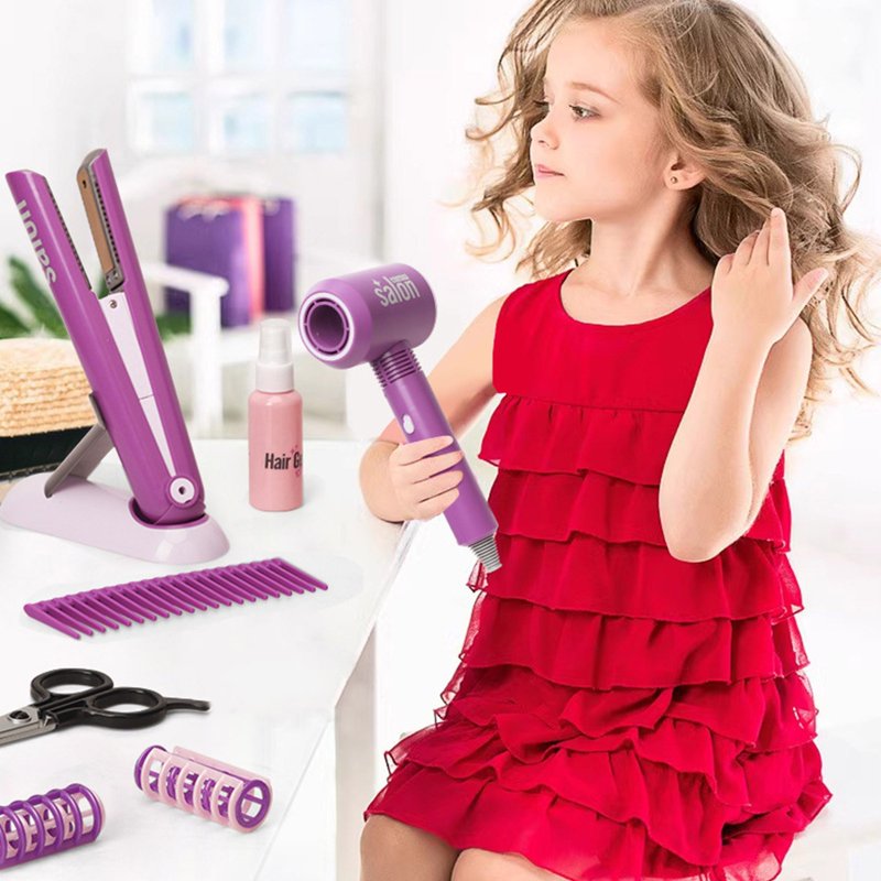 Kids Pretend Play Hair Salon Set with Hair Dryer & Mirror - Educational Role Play Toy