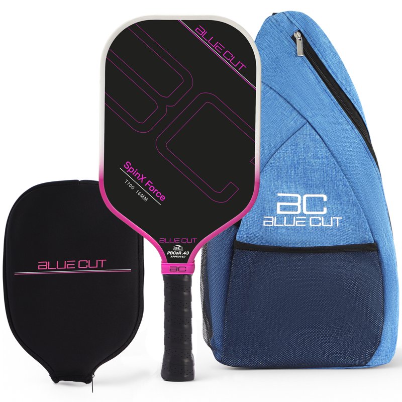 Blue Cut Pickleball Paddle – USAPA Approved with 16mm Honeycomb Core, T700 Carbon, Spin Surface, Carry Bag (Pink Variation)