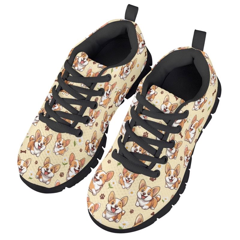Kids Casual Sneakers with Corgi Print - Lightweight Boys Girls Running Shoes