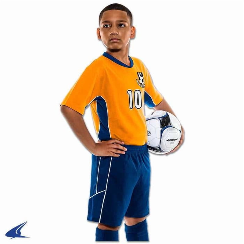 CHAMPRO Header Soccer Shorts – Adult Small, Purple with Optic Yellow Inserts