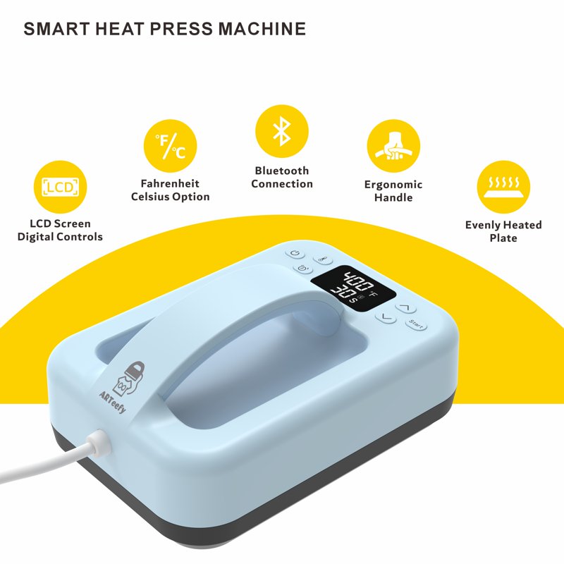 Portable Digital Heat Press Machine 7x5 Inch Bluetooth Control for HTV Sublimation Crafts Sky Blue