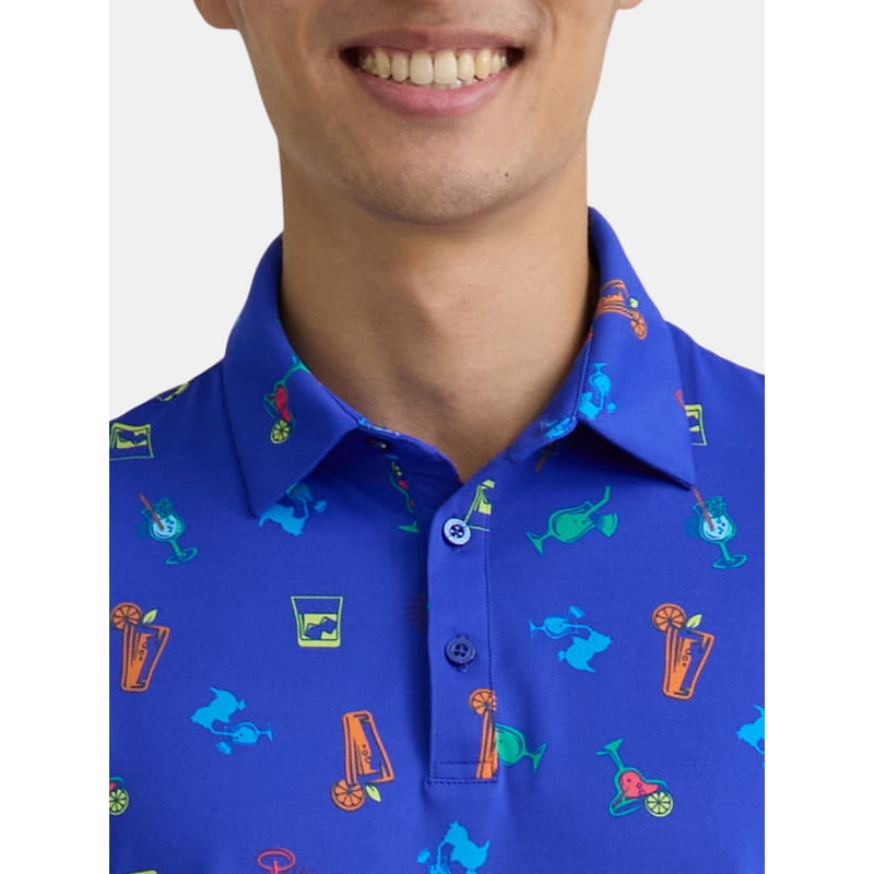 Men's Novelty Print Golf Polo Shirt with 4-Way Stretch - Multiple Colors & Sizes