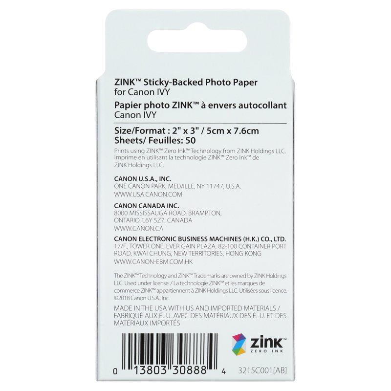 Canon Photo Paper Sheets for Inkless Prints - Water-Resistant, Smudge-Free