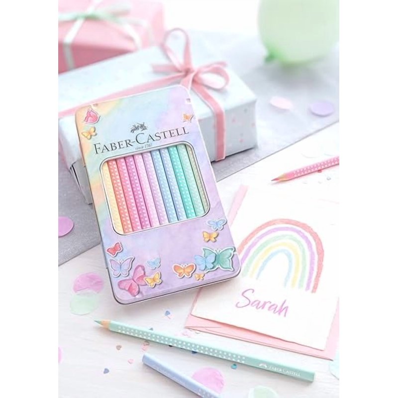Faber-Castell Sparkle Pastel Coloring Pencils Set of 12 with Metal Case