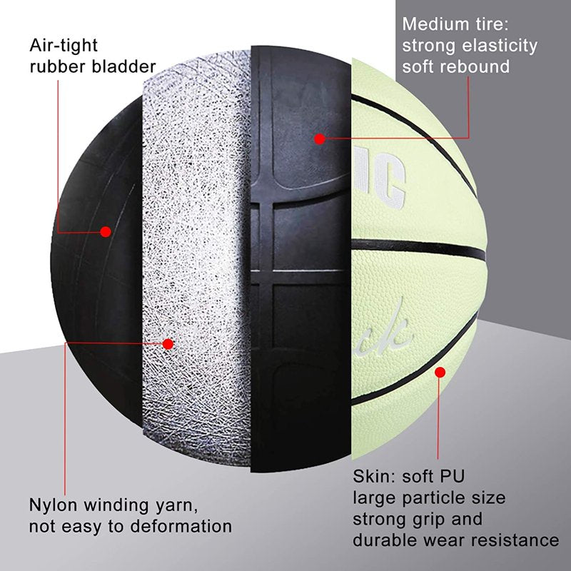 Glow in The Dark Leather Basketball - 29.5 Inch Outdoor Night Game Gift