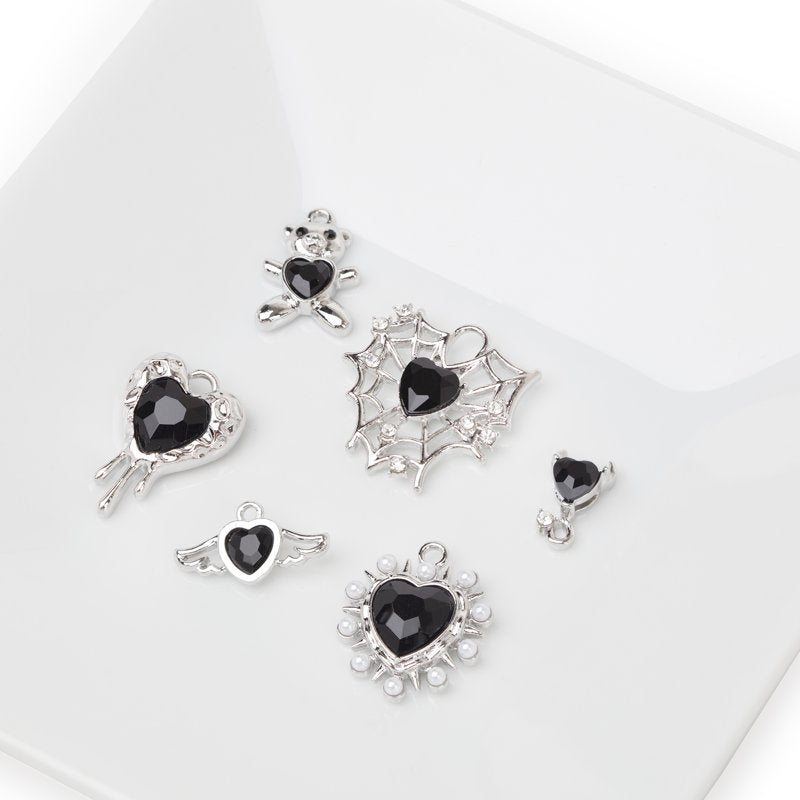 Black Heart Charms Jewelry Making Supplies 2 Pack - Silver Tone, Unisex Adults
