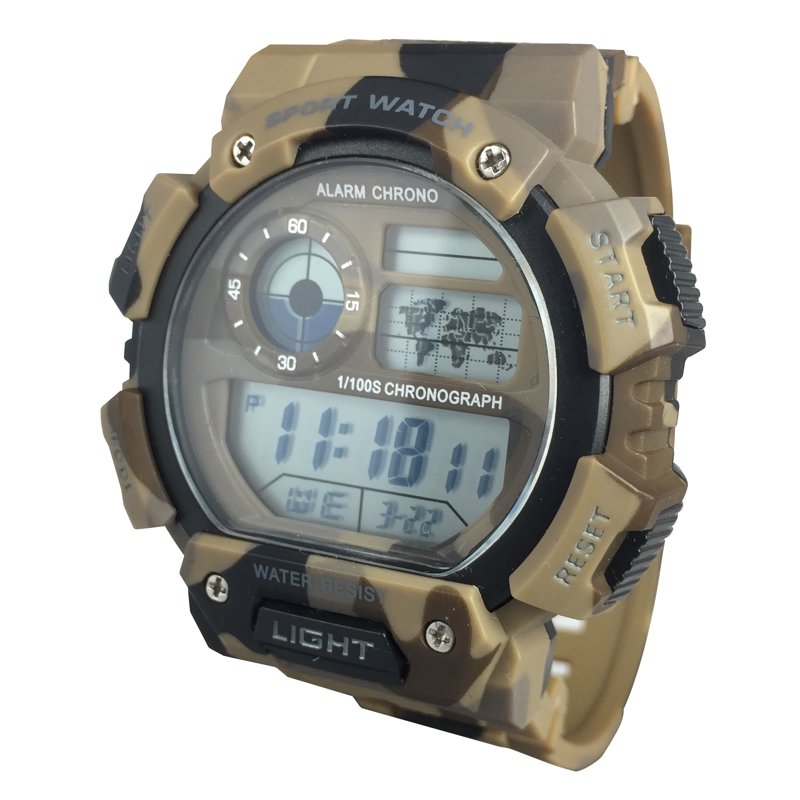 Digital Sport Wristwatch with Plastic Strap, Water Resistant 50M, Men’s Outdoor Watch