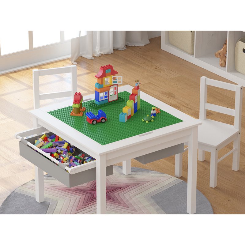 Kids Construction Play Table and Chair Set with Storage - White