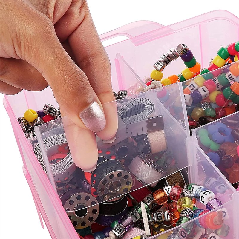 3-Tier Plastic Craft Storage Organizer with Adjustable Dividers for Art Supplies