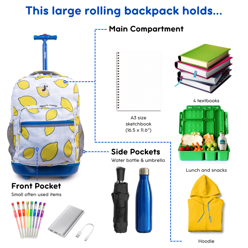 Unisex 18-Inch Rolling Backpack for School and Travel - Durable and Lightweight