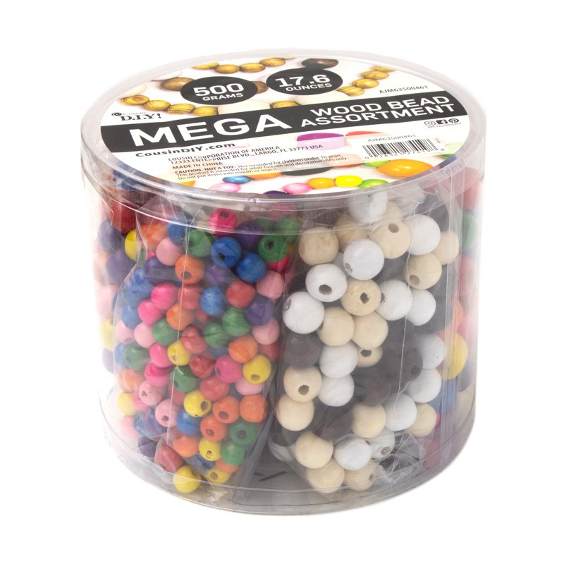 Assorted Wooden Beads for Jewelry Making & Crafts - 500 Pieces, 17.6 oz