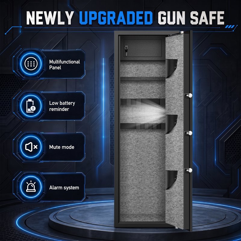 Gun Safe with Combination or Fingerprint Lock, Fireproof Steel Rifle Cabinet with Adjustable Shelves