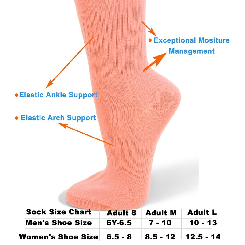 Couver Unisex Soccer Knee High Athletic Socks - 2 Pairs, Neon Pink (Variation: Neon Pink, L)