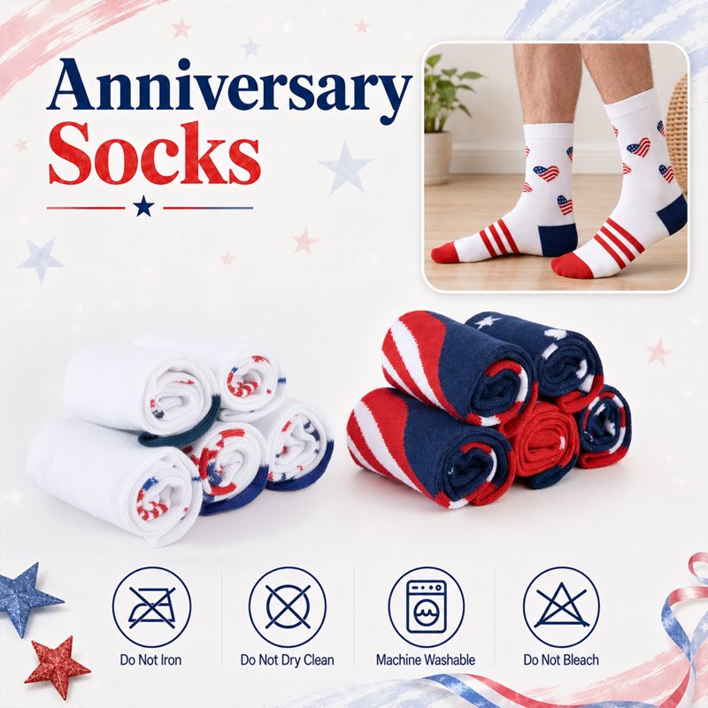 Men's Crew Socks 5 Pack - Breathable Patriotic Star and Stripe Pattern