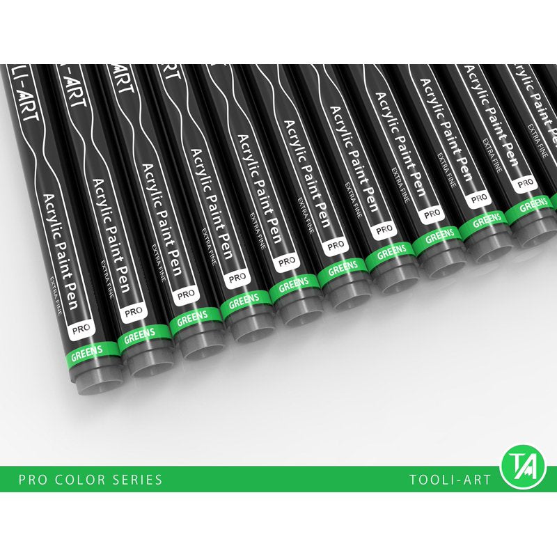 Green Acrylic Paint Pens 22-Color Set 0.7mm Extra-Fine Tip - Pro Color Series, TOOLI-ART, Variation: Green