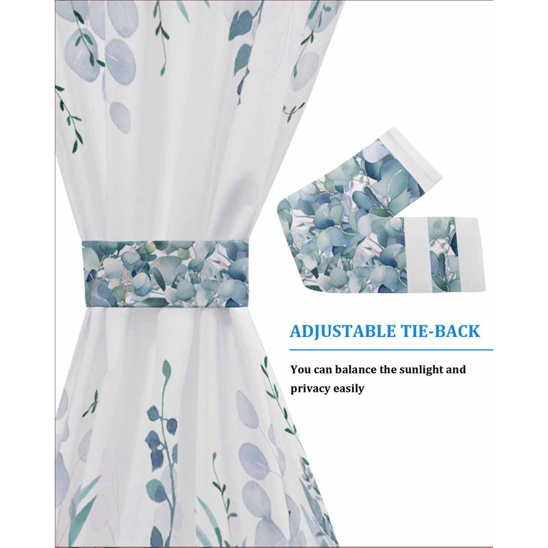 Teal Blue Eucalyptus Leaves Blackout Curtains for French Doors & Windows, Privacy & Light Control, 1 Panel