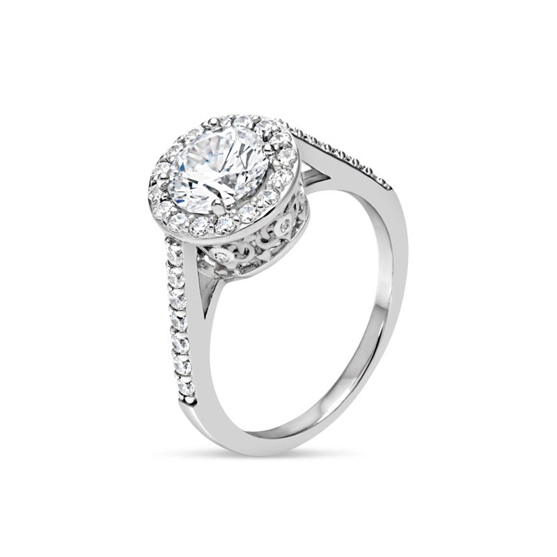 Sterling Silver 7mm White Round Cubic Zirconia Halo Ring - All Sizes