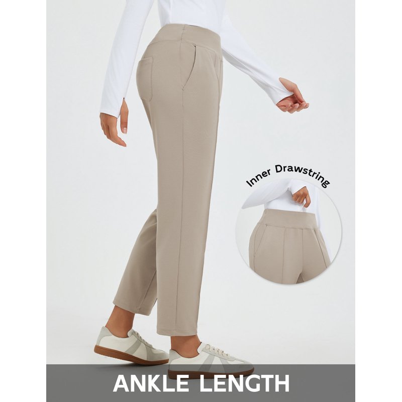 Baleaf Womens Travel Pants Stretch Ankle Golf Pants with Pockets – Beige, L