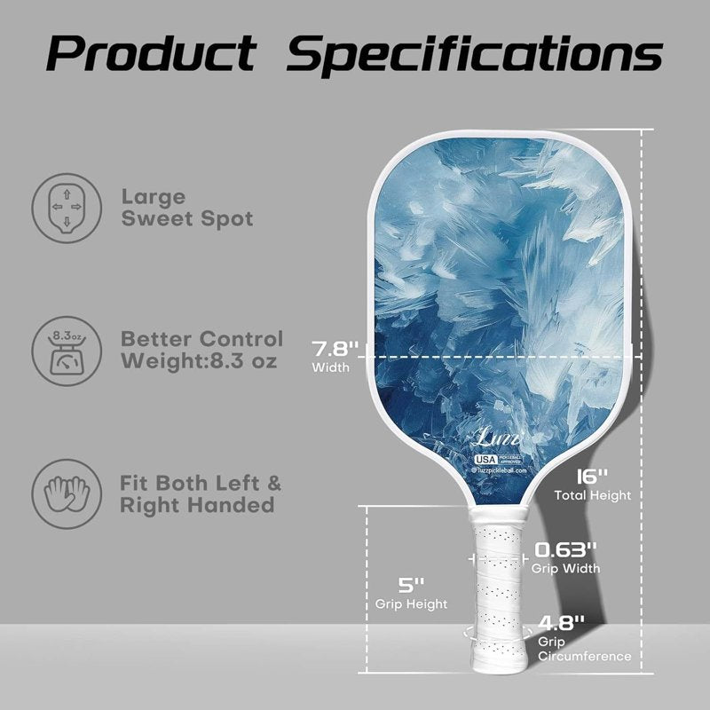 LUZZ ICE Carbon Fiber Pickleball Paddle Set of 2 with 4 Balls & Carry Bag, USAPA Approved