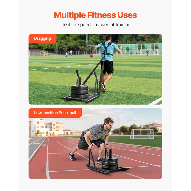 Steel Weight Sled for Fitness & Athletic Training - Compatible with 1/2 in Plates, Black